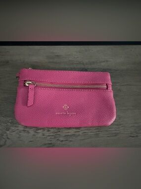 Nanette Lepore Hot Pink Pebbled Leather Cosmetic Pouch with Gold Zip